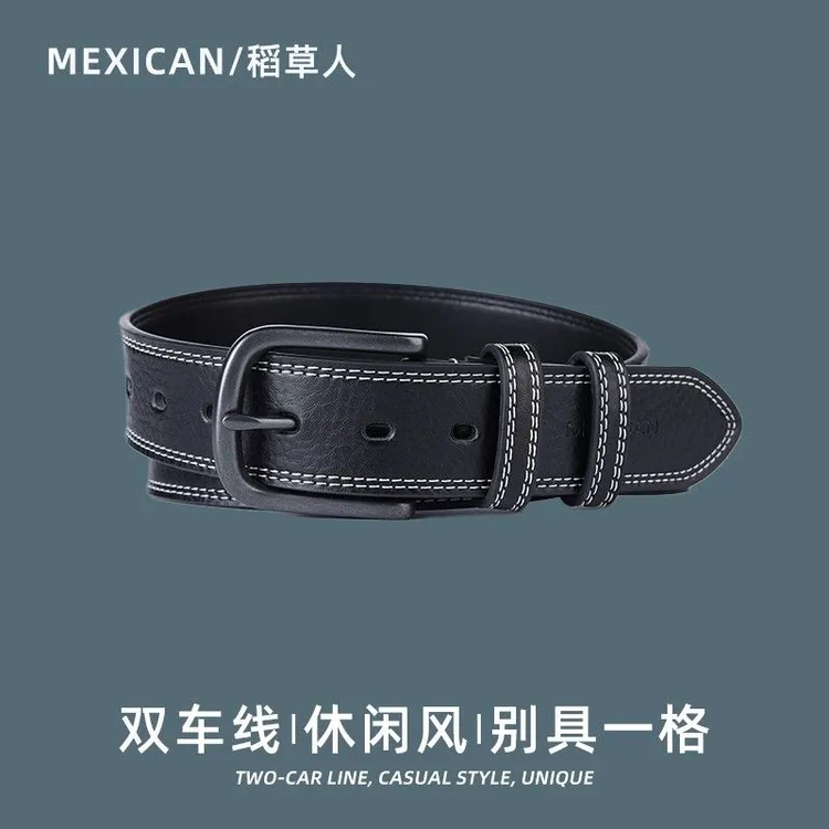 Mexican/稻草人皮带男士真皮针扣腰带潮流牛仔裤年轻人潮青年裤带