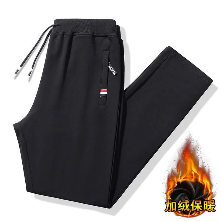 冬季男士加绒运动裤2024新款宽松大码休闲加绒加厚保暖高腰直筒裤