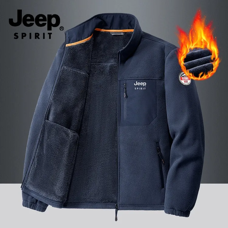 JEEP吉普正品新款加绒立领开衫卫衣男外套摇粒绒上衣保暖男士
