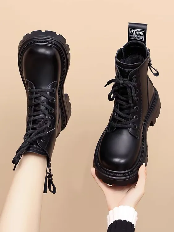 马丁靴女2025新款秋冬季百搭双拉链休闲时尚黑色短靴英伦风靴子