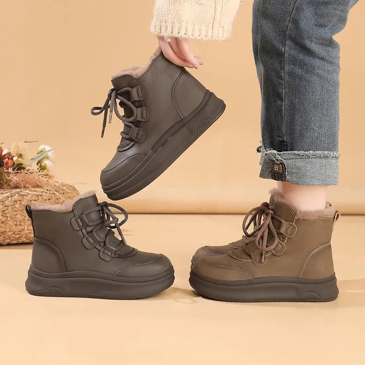 皇家 红蜻蜓加绒保暖雪地靴妈妈鞋棉鞋防滑软底厚底中老年人短靴