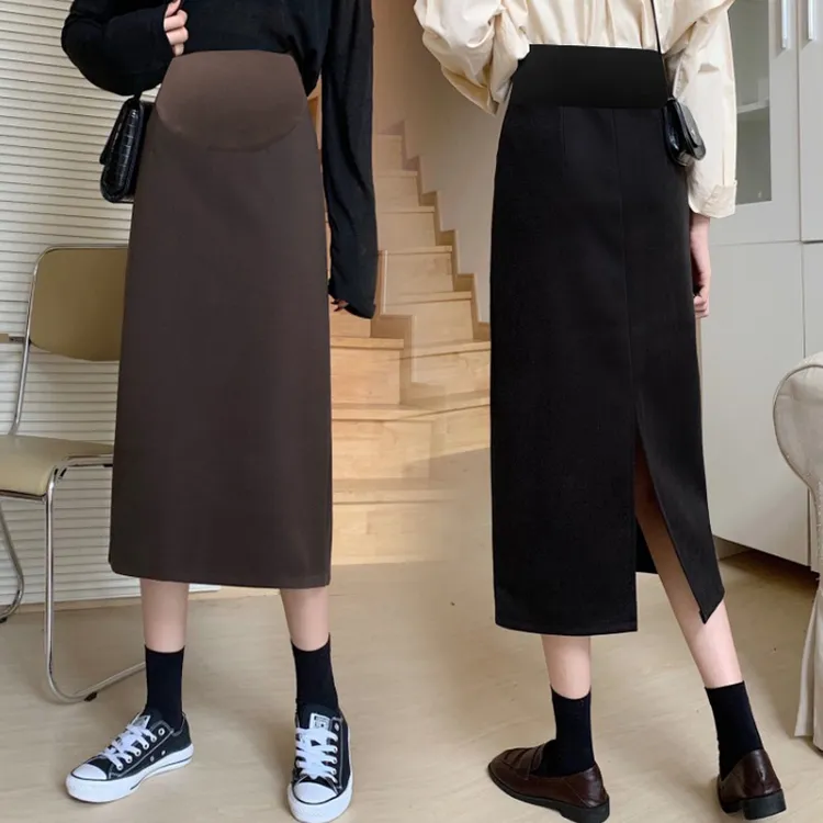 孕妇装毛呢半身裙2024秋冬季新款外穿百塔高腰显瘦中长款包臀裙子
