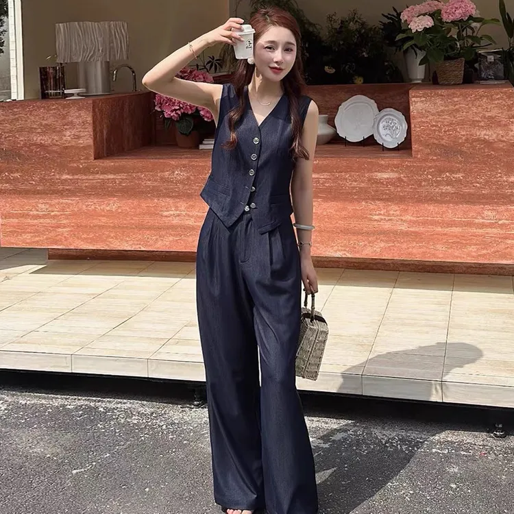 牛仔时尚套装女夏季显瘦气质高腰小众减龄宽松无袖两件套休闲001