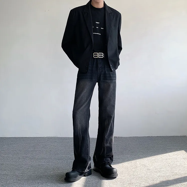 LK官方正品 美式复古潮巴家牛仔裤直筒水洗垂感微喇叭裤男女同款