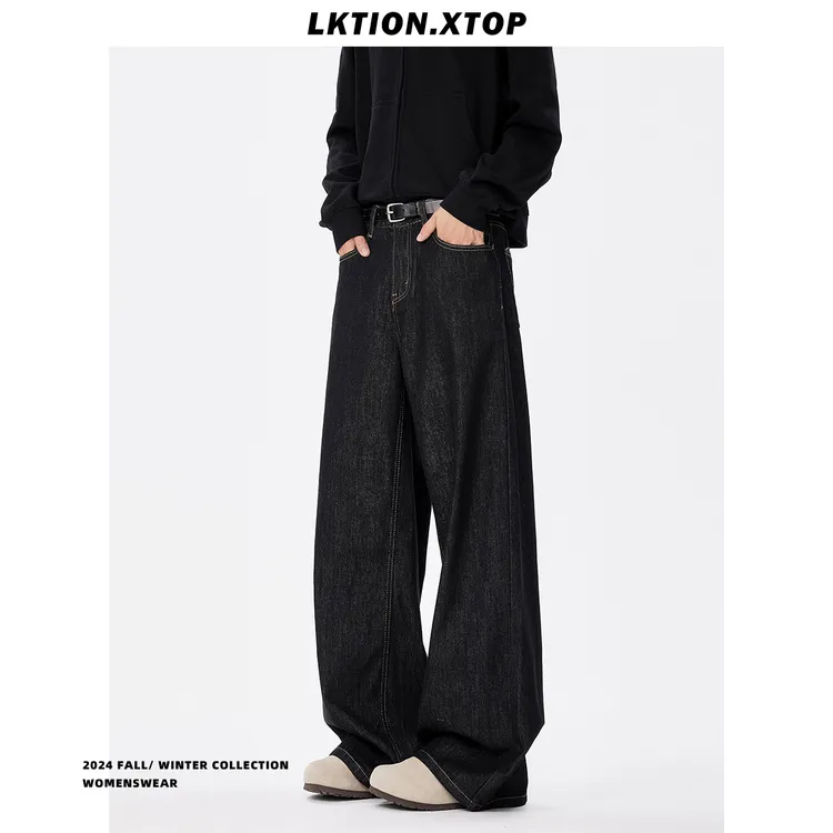 LK正品 美式复古潮小众高级基础款直筒宽松休闲高街牛仔裤ins长裤