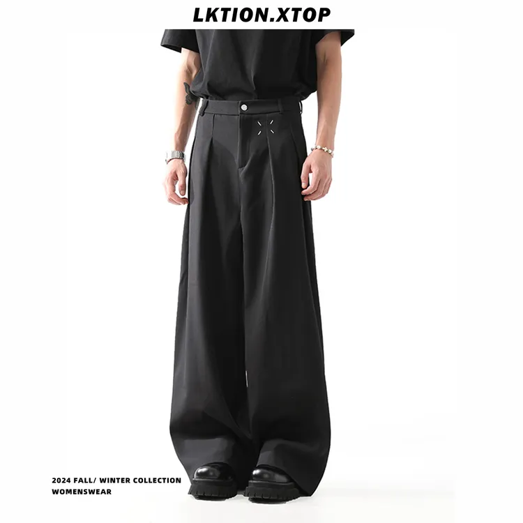 轻奢痞帅男装西裤男垂感直筒阔腿西裤cleanfit男生休闲裤设计师款