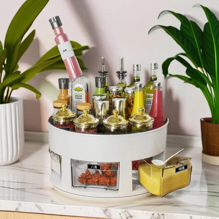 多功能新款家用调料架调料盒加送6个勺子调料旋转调料置物架厨房