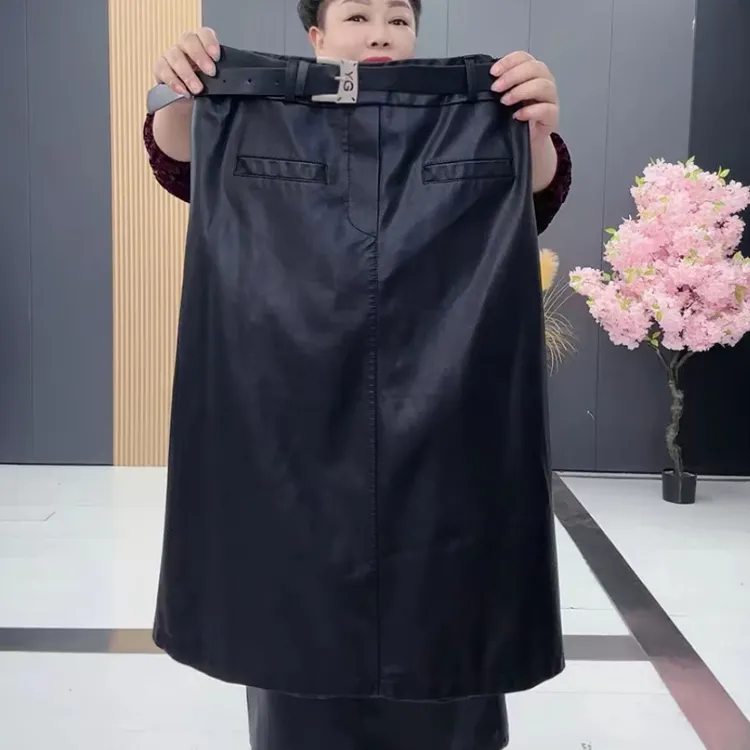 梦6761款洋气百搭装饰带纯色显瘦时尚pu半身裙