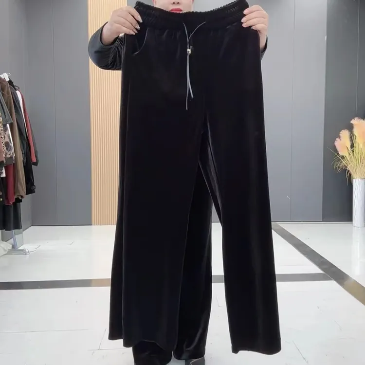 梦6765款松紧腰高腰时尚抽绳休闲显瘦加厚阳光绒休闲裤