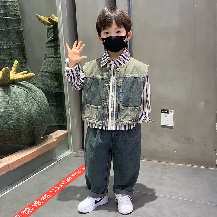 男童春秋款套装2025新款洋气宝宝牛仔背心痞帅衬衫儿童休闲三件套
