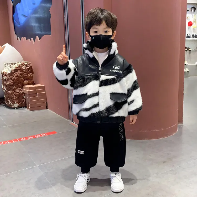 男童加绒外套2024冬季新款儿童加厚欧貂绒衣服宝宝保暖冬装毛毛衣