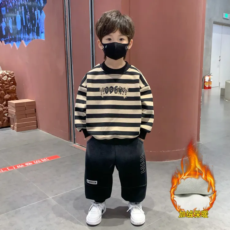 男童加绒卫衣秋冬内搭衣服2025新款洋气宝宝冬季加厚打底保暖上衣