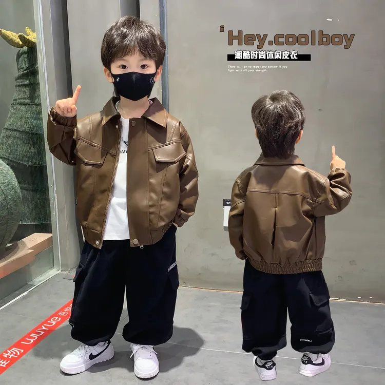 男童皮衣外套春秋款2025新款洋气休闲宝宝衣服韩版儿童皮夹克童装