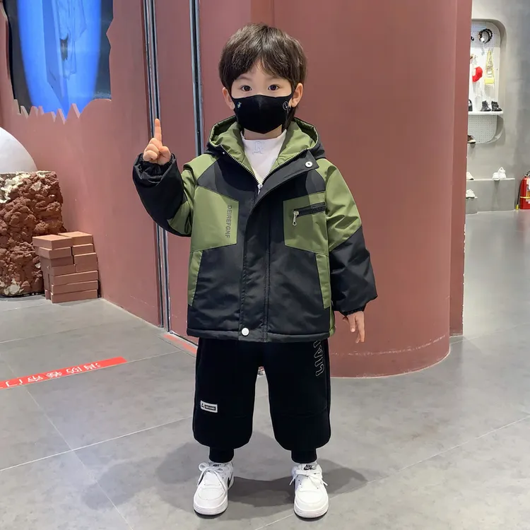 男童加绒外套儿童冬季派克服2025新款洋气小宝宝加厚保暖冬装衣服