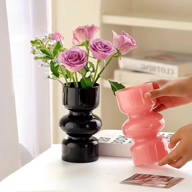 【佳佳补贴】简约中古玻璃黑色花瓶水养绿植插花高颜值客厅摆件装饰