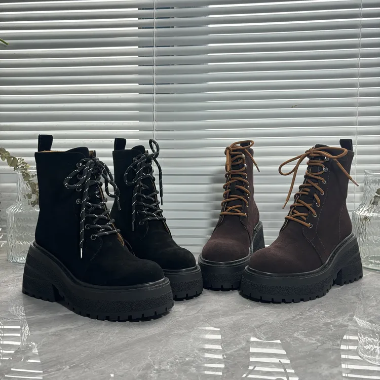 厚底马丁靴女英伦风真皮松糕底系带短筒春秋单靴L1065