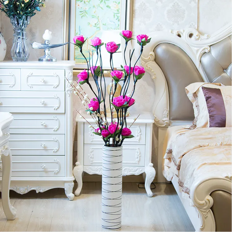 叶脉干花客厅落地假花仿真花干枝插花玫瑰绢花居家新房婚房装饰花