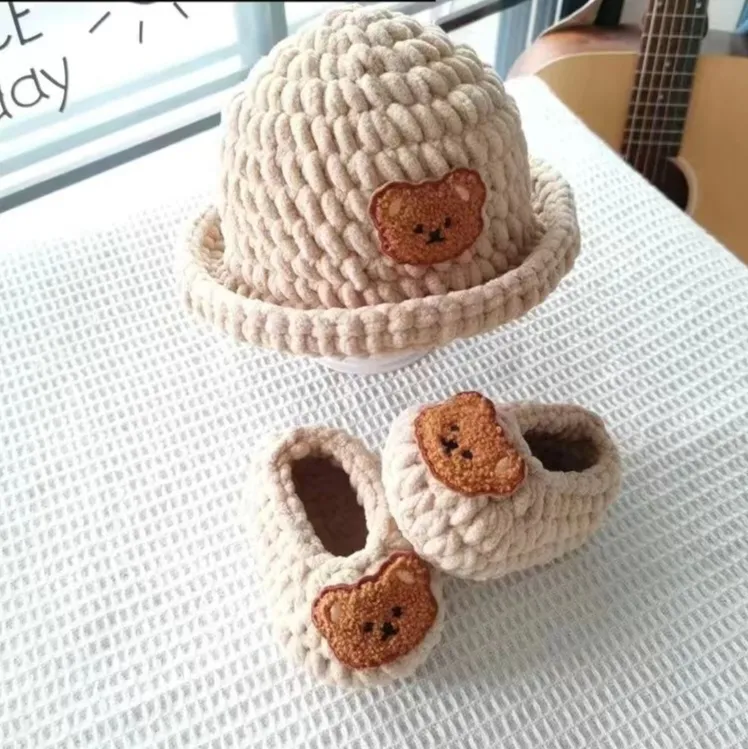 新款冬款保暖毛线纯手工针织鞋帽婴儿宝宝鞋帽成品儿童帽子秋冬