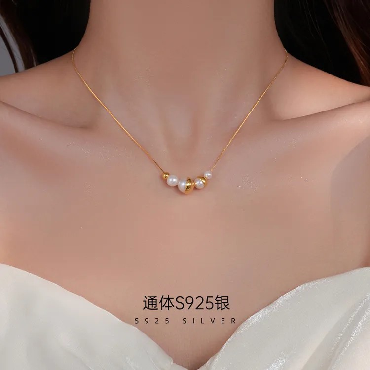 金美澳 链子925银仿珍珠 项链2025新款爆款高级感轻奢银饰锁骨链