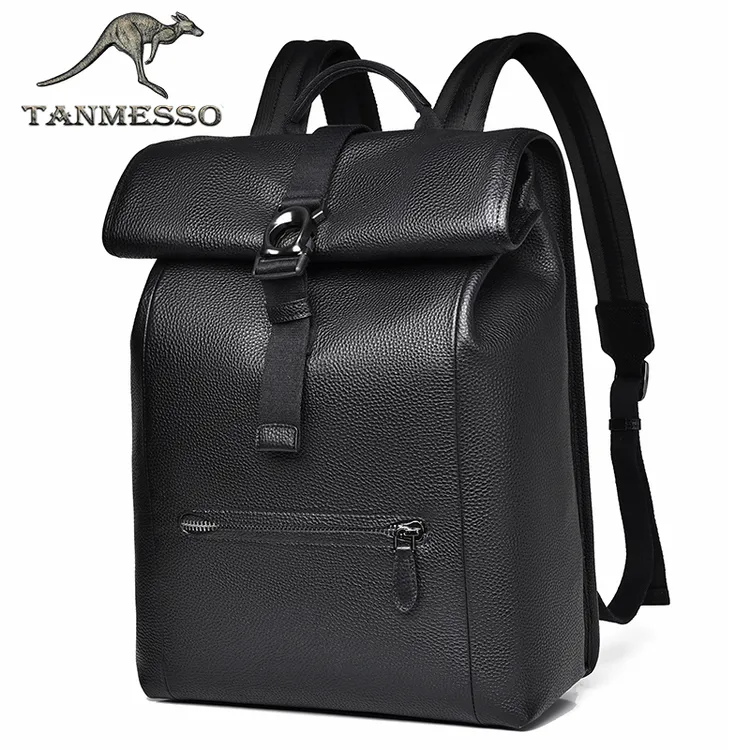 tanmesso牛皮双肩包男士大容量背包真皮电脑包休闲户外旅行包潮