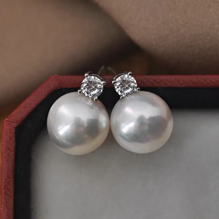 王妃耳钉天然珍珠淡水珍珠s925银正圆强光微瑕白色耳环气质精致