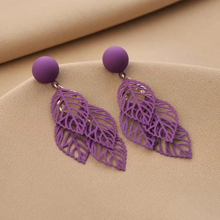 锌合金耳饰 长款网红气质复古港风绿色耳环2025百搭新款树叶时尚