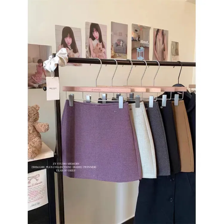 纯欲风毛呢秋冬季气质高腰显瘦防走光半身裙a字半裙秋冬款