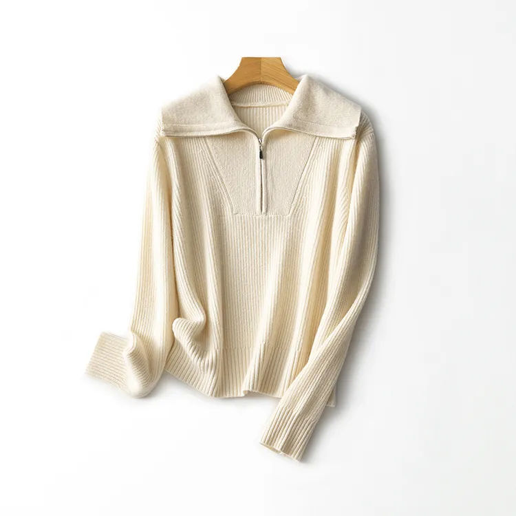 2023新款半拉链纯色宽松时尚针织绵羊毛高领翻领秋冬休闲