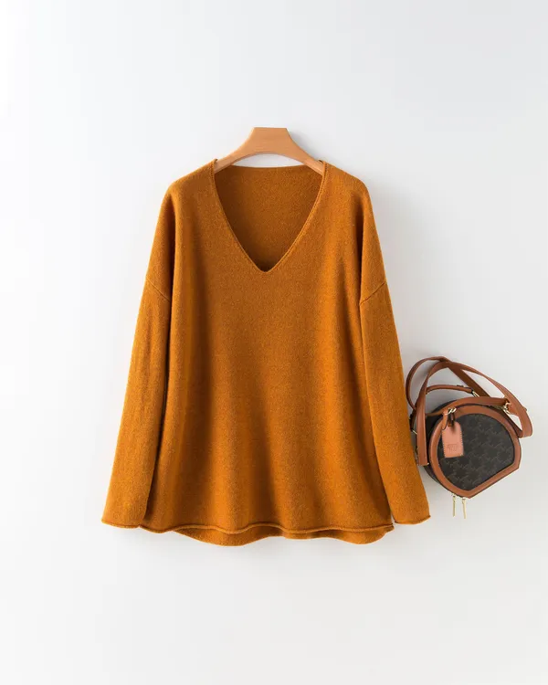 女装2023新款秋装100%羊毛针织衫打底衫女秋冬高级感宽松毛衣V领