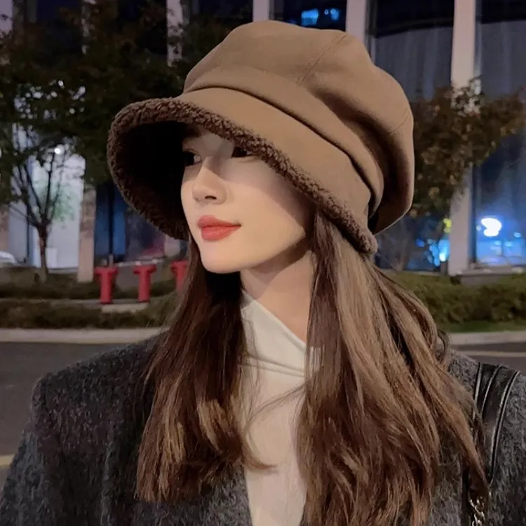 新疆西藏包邮帽子女秋冬季护耳加厚八角贝雷帽大头围显脸小渔夫帽