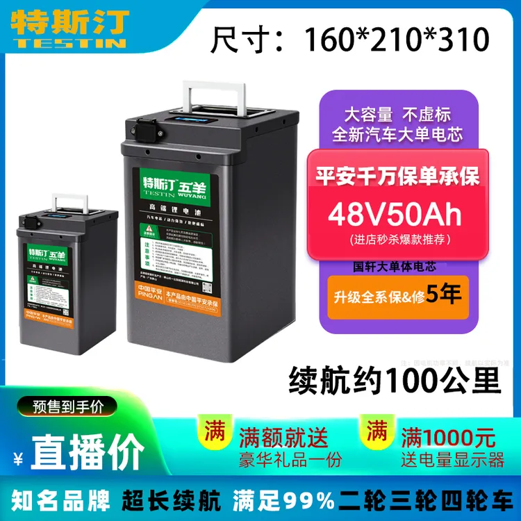 特斯汀48V50AH磷酸铁锂大单体电动车锂电池固态电池
