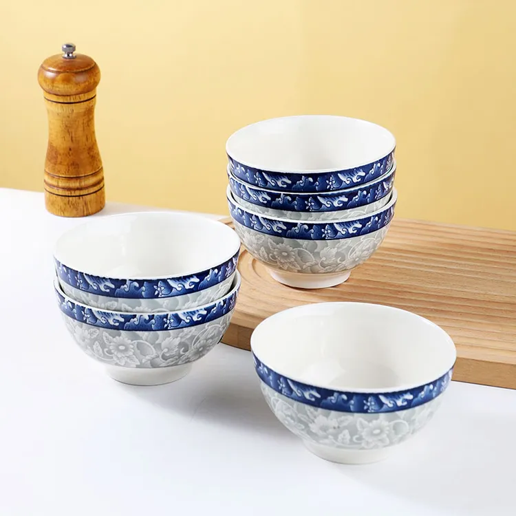 釉下彩青花4.6/5/6英寸10只米饭碗家用碗创意吃饭碗面碗餐具复古