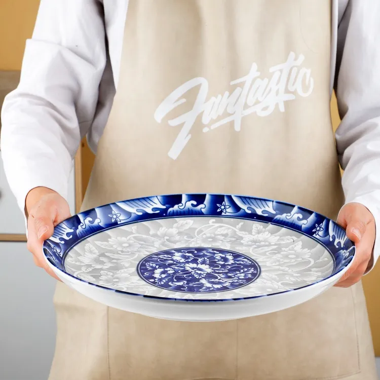大号青花瓷盘子家用复古风陶瓷套装创意菜盘釉下彩盘碟子中式酒店