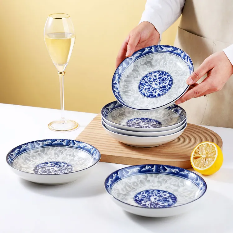 6.25英寸10个青花瓷盘子陶瓷菜盘家用饭盘果盘餐盘餐具菜碟子中式