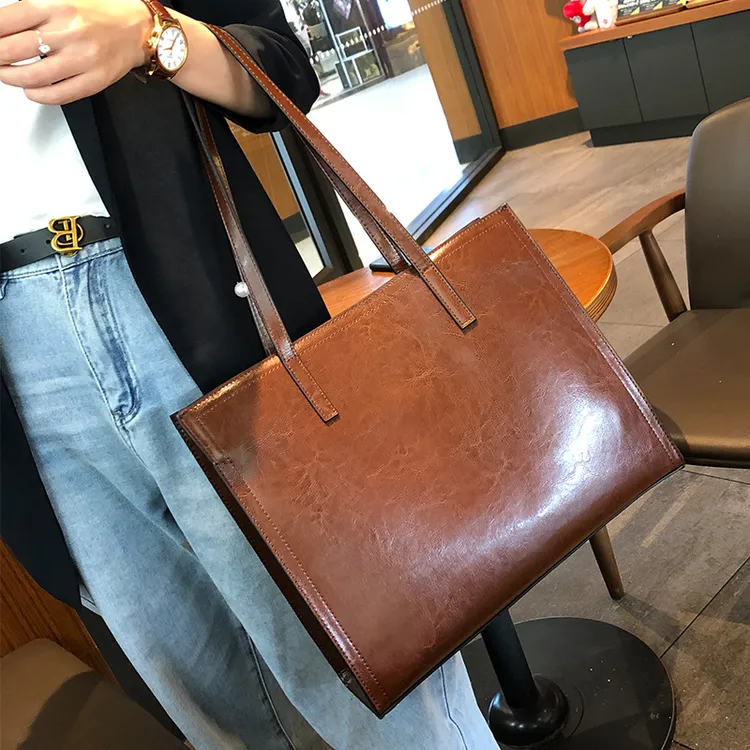 牛皮大包包女高端新款撞色单肩包时尚休闲手提包女真皮大容量女包
