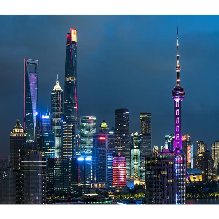 9抖音新款直播间上海城都市夜景背景布3d立体高清背景布主播背景
