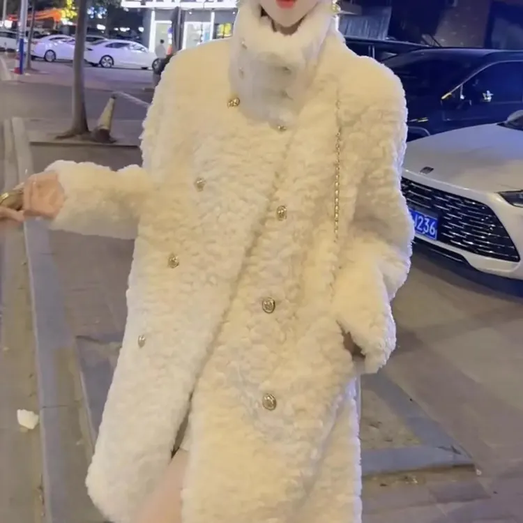 气质中长款外套休闲百搭上衣女设计师冬季新款毛毛外套