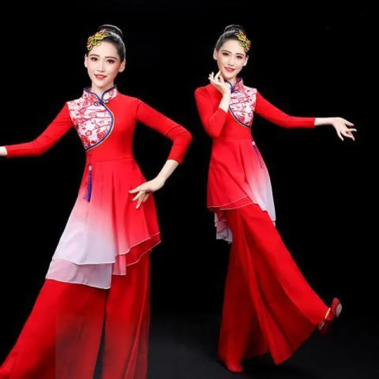古典舞演出服女飘逸中国风新款扇子舞蹈服套装民族腰鼓艺考表演服
