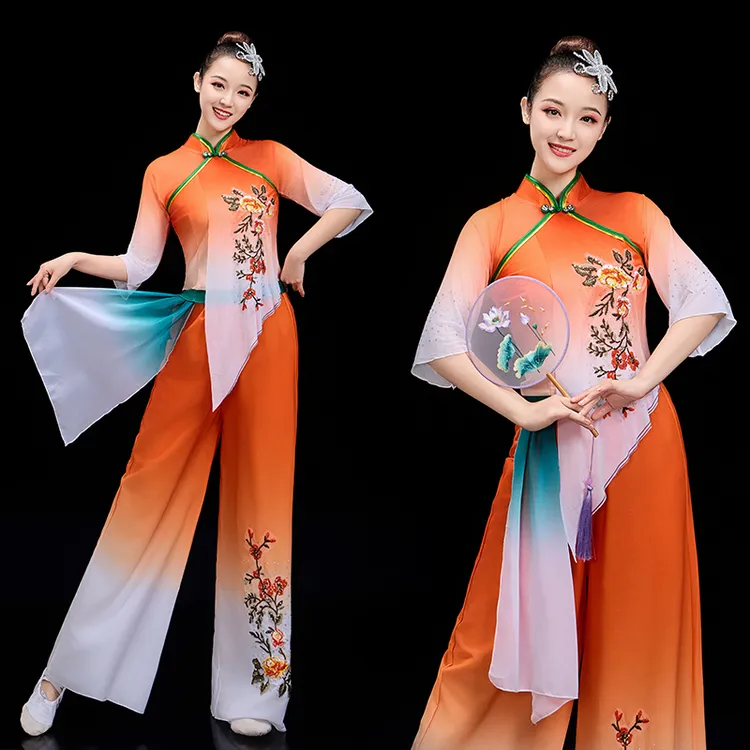 胶州秧歌舞蹈服艺考手绢扇子舞古典舞飘逸希望田野水稻花香演出服