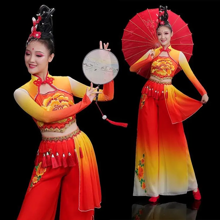 古典舞演出服女飘逸中国风伞舞艺考扇子舞剧目服套装民族舞蹈服装