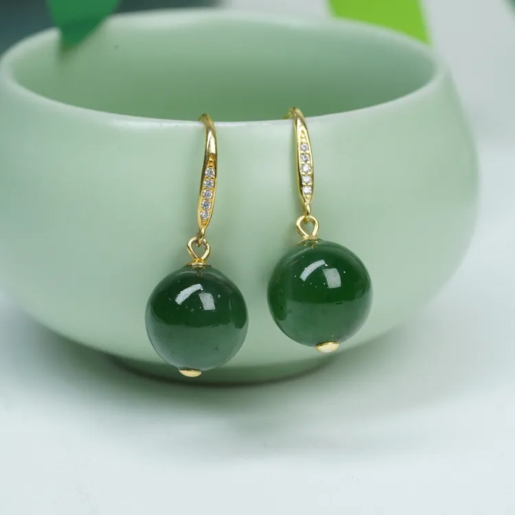 【小北严选】和田玉圆珠耳钩13-17H10X820【多样性发一件】约12mm