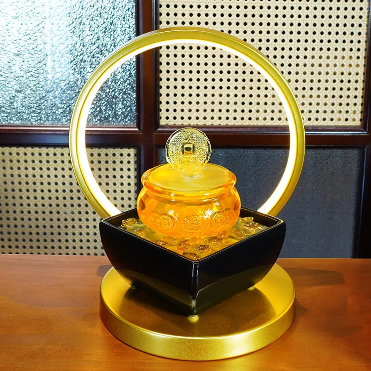 新中式创意招财聚宝盆循环水开业礼品流水喷泉办公桌布景桌面摆件