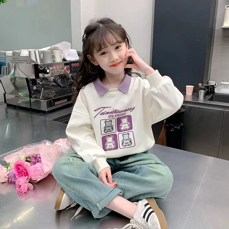 女童卫衣秋装2024新款儿童春秋款洋气韩范衣服女大童春季翻领上衣