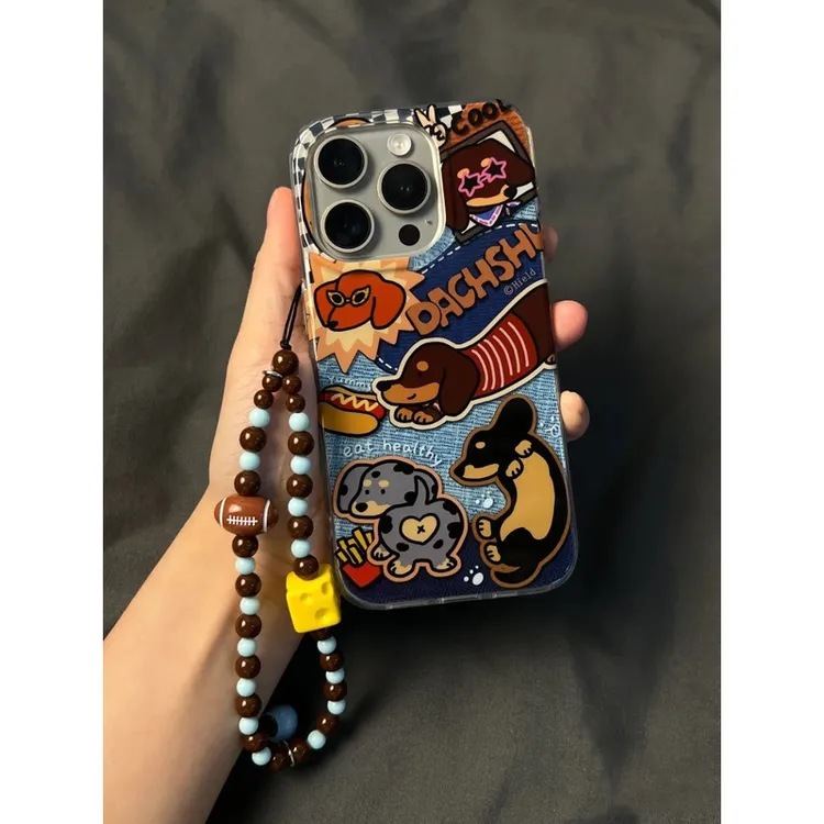 卡通涂鸦腊肠狗手链适用iPhone17/16PRO手机壳苹果15promax/14pro