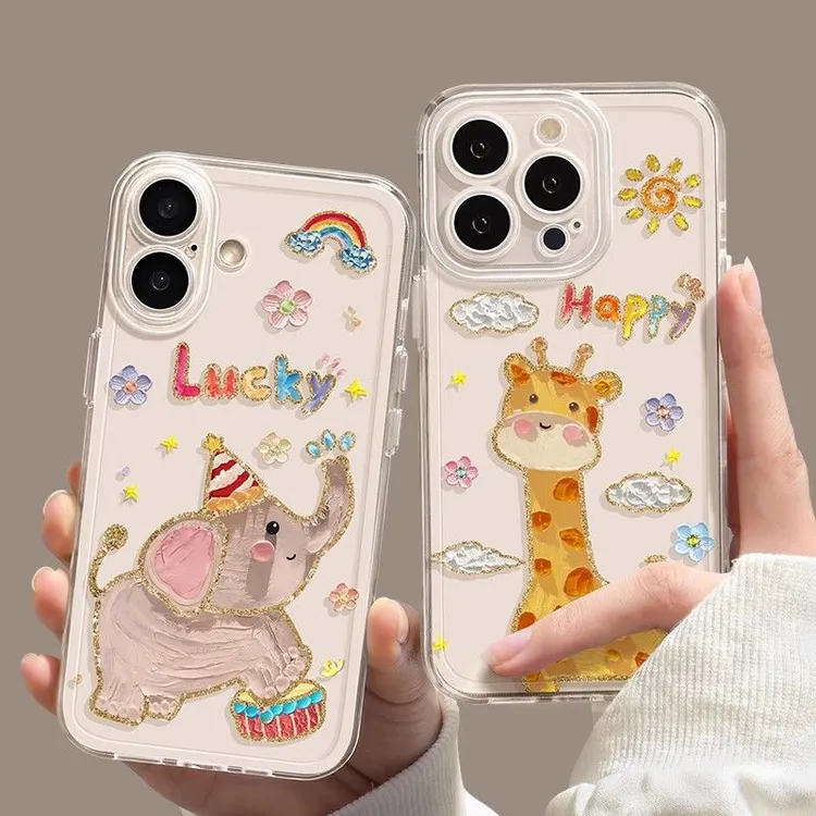 油画大象适用苹果16手机壳15新款iphone17promax透明13创意小众14