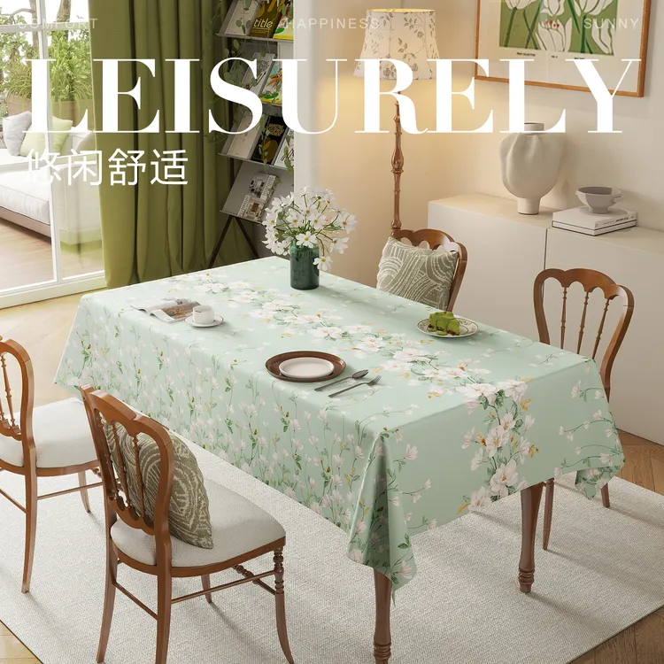 栀子花开新款桌布防水防油防烫免洗轻奢高级感长方形餐桌台布