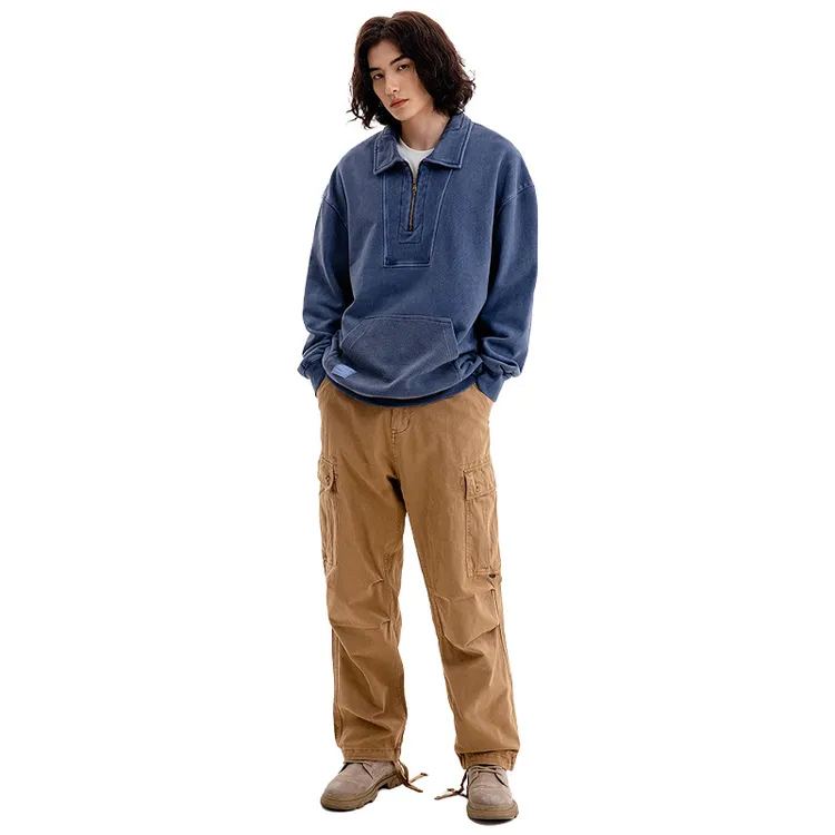 Basic power 480G 重磅美式复古卫衣半拉链翻领休闲百搭男士卫衣