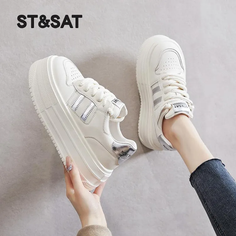 星期六女鞋爆款2024新款女鞋春款小白鞋女夏百搭厚底真皮休闲板鞋