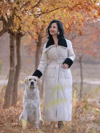 【26】保暖菱格长款大毛领鹅绒服