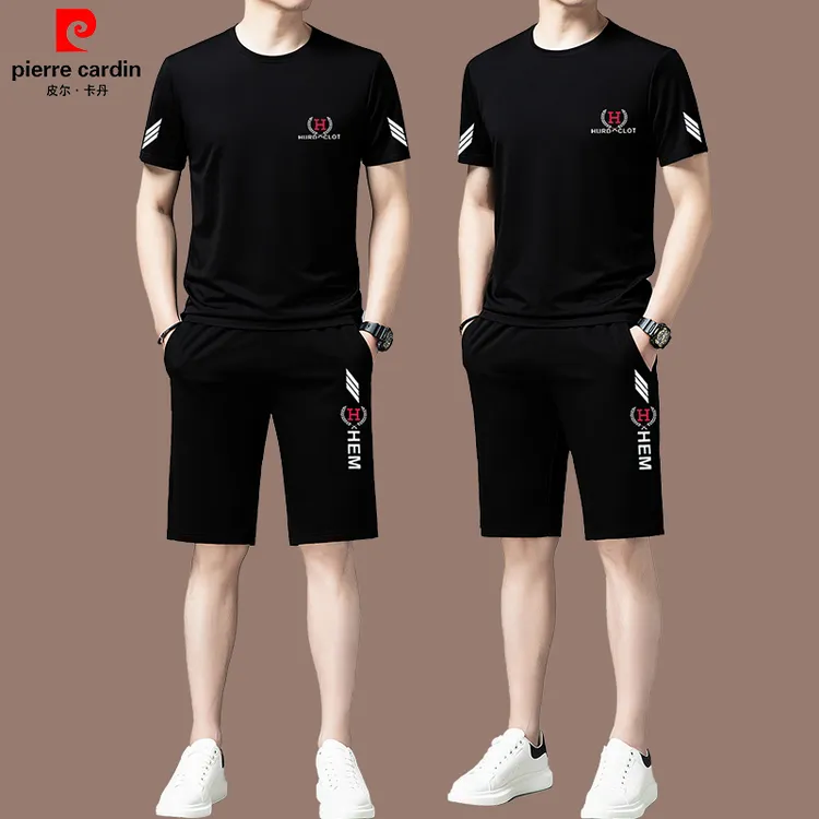 【正品大牌皮尔卡丹】夏季新款桑蚕丝男士休闲运动套装圆领短袖短裤